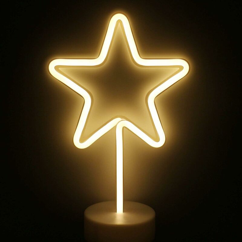 

Litzee - Star Letreros de neón Luces nocturnas Luces nocturnas en forma de estrella con pedestal, decoración de dormitorio infantil blanco cálido,