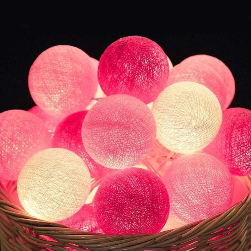 Image of Stringa di luci da esterno illuminata ghirlanda rosa batuffoli di cotone batteria - 3,3 m 20 luci a LED illuminazione per tende della camera da letto