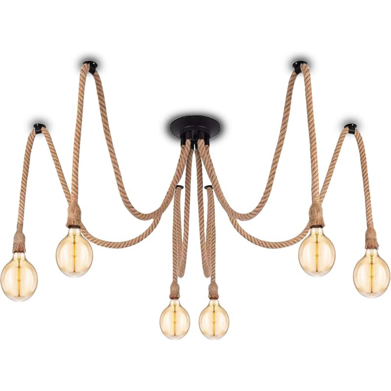 Suspension Industrielle avec Câble Textile - Bricolage Chanvre Corde Rétro Vintage Lustre 6 x 2 Mètres avec Support de Lampe E27 pour Salle à Manger,