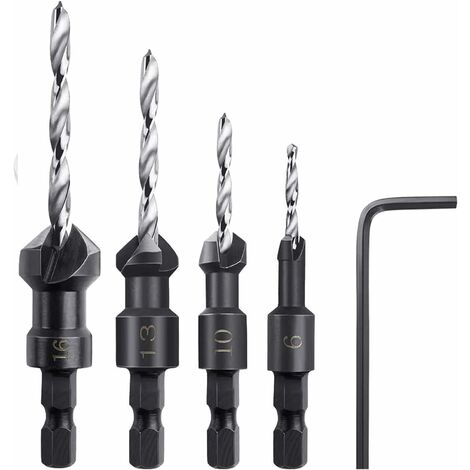 6Pcs Punta da Trapano per Svasatore, 3 Taglienti 90 Gradi Fresa per  smussatura, Punta Trapano per Svasatore Titanio Rivestito in HSS 90°Gradi Svasatore  per Metallo Legno : : Fai da te