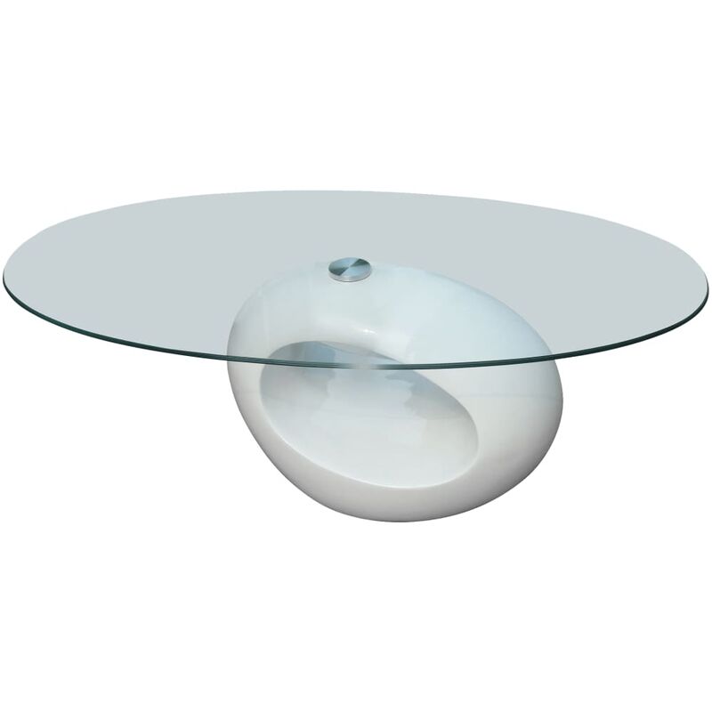 Litzee - Table basse avec dessus de table en verre ovale Blanc brillant