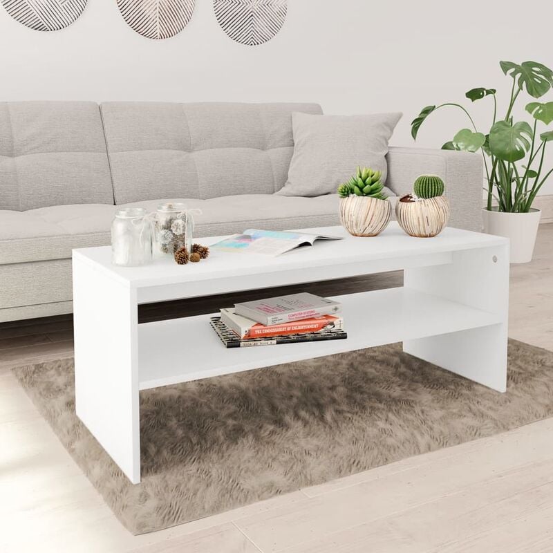 LITZEE Table basse Blanc 100 x 40 x 40 cm Aggloméré