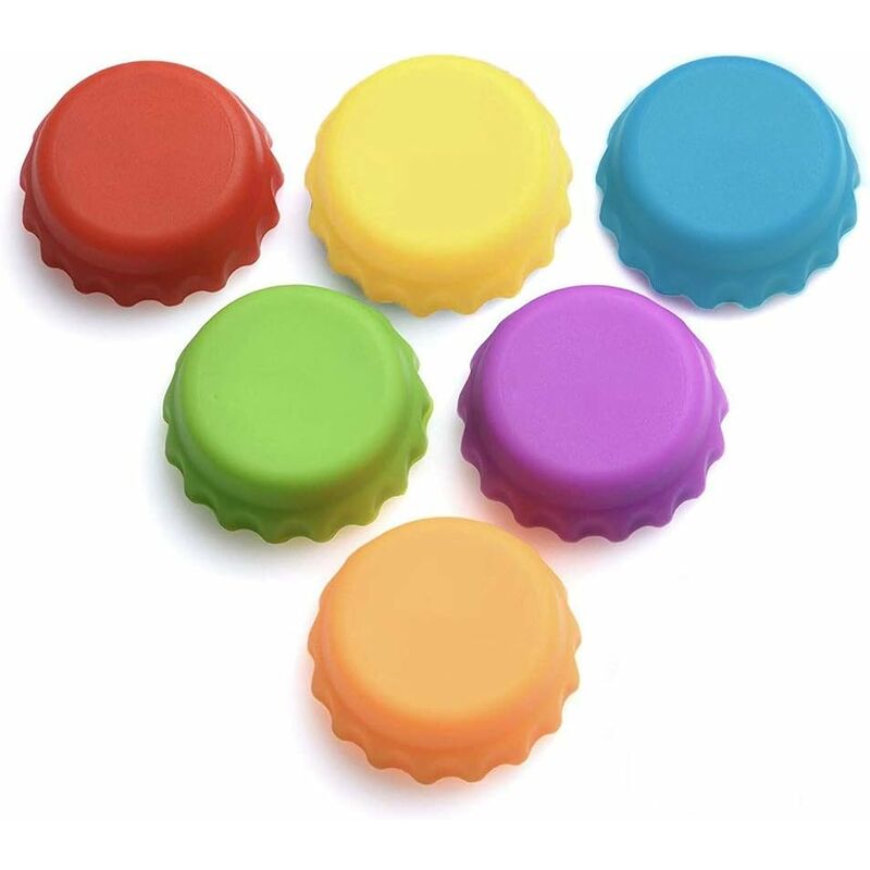 

Tapa de silicona con forma de corona, paquete de 6, tapa de botella, tapa de silicona ecológica, tapa de cerveza reutilizable de color aleatorio