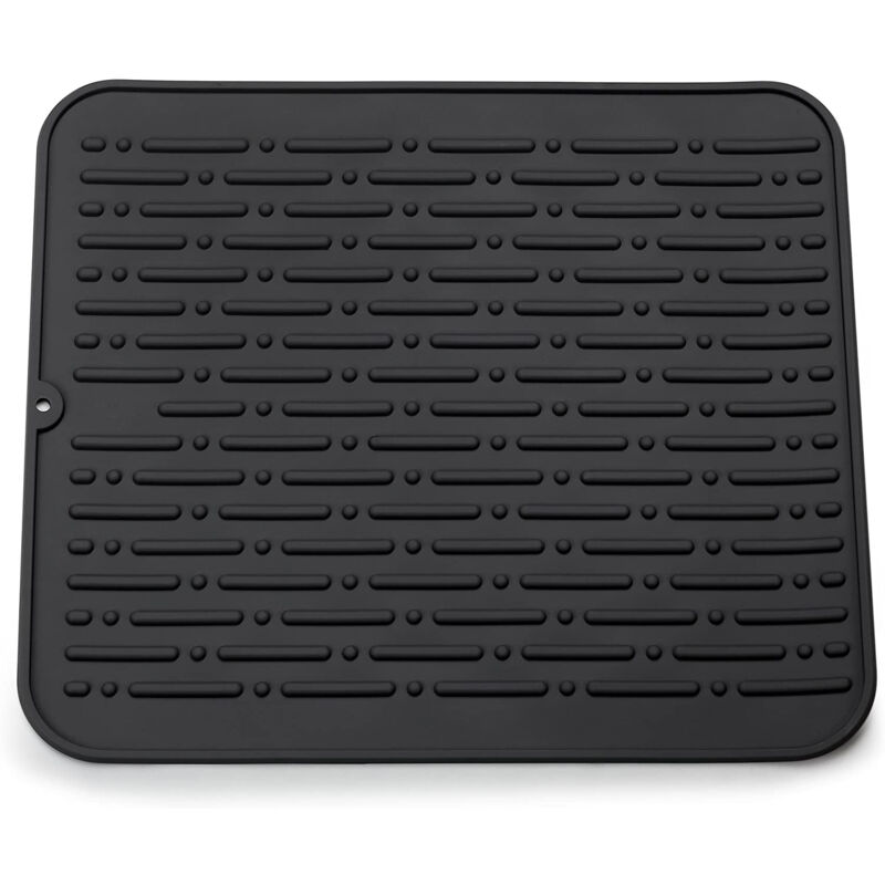 Litzee - Tapis de Séchage Vaisselle xl en Silicone 45 x 40 cm Garantie à Vie (Noir)
