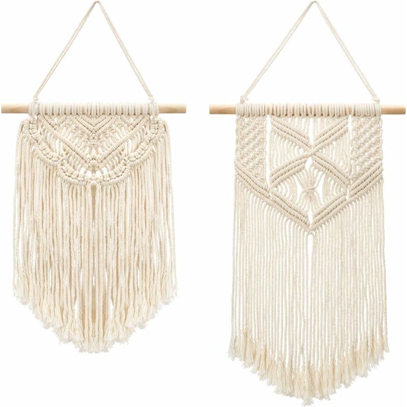 

Tapiz de pared de macramé, 2 piezas, pequeño tejido artístico, estilo bohemio, elegante, para decoración del hogar, decoración de dormitorio,