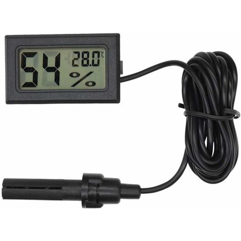 LITZEE Termómetro higrómetro digital , mini sonda integrada, humedad, pantalla de temperatura para incubadora de reptiles, acuario, aves de corral, oficina, sala de estar, negro, 4.8 x 2.8 x 1.5 cm