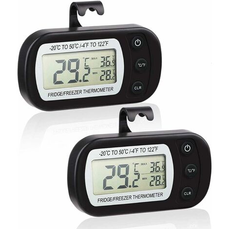 LITZEE Thermomètre numérique pour réfrigérateur, thermomètre étanche pour congélateur avec crochet affichage ACL facile à lire fonction denregistrement Max/Min-2Packa