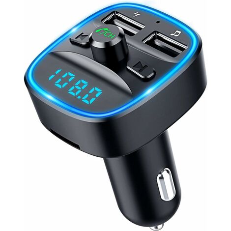LITZEE Transmisor FM Bluetooth, reproductor de MP3 Bluetooth, kit de adaptador de radio inalámbrico, transmisor FM, cargador de coche con puertos USB duales 5 V/2,4 A y 1 A, llamada manos libres, comp