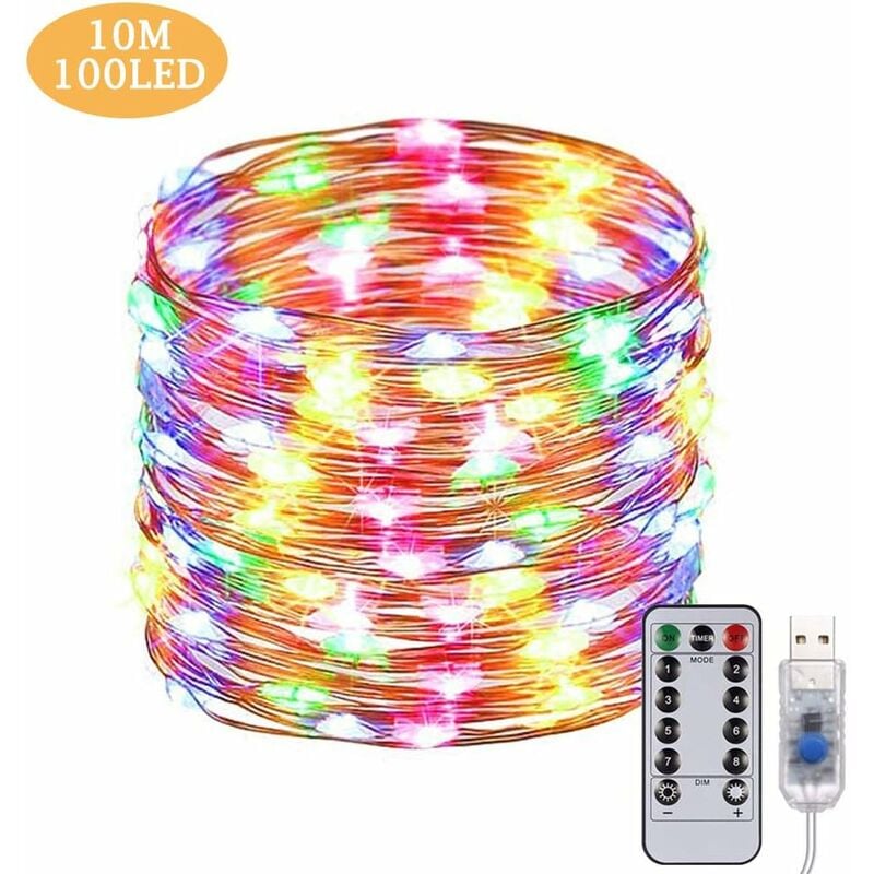 

USB Luces de cadena LED 10M 100 LED Cable de cobre Control remoto Impermeable IP65 Luces de estado de ánimo Luces de cadena - Multicolor - Litzee