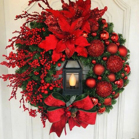 LITZEEPorta Ghirlanda Di Natale 40 Cm Ghirlanda Led Fiori Artificiali Appesi Decorazione Natalizia Con Pigne Ghirlanda Albero Di Natale Ghirlanda Decorazione Per Parete Cornice Camino