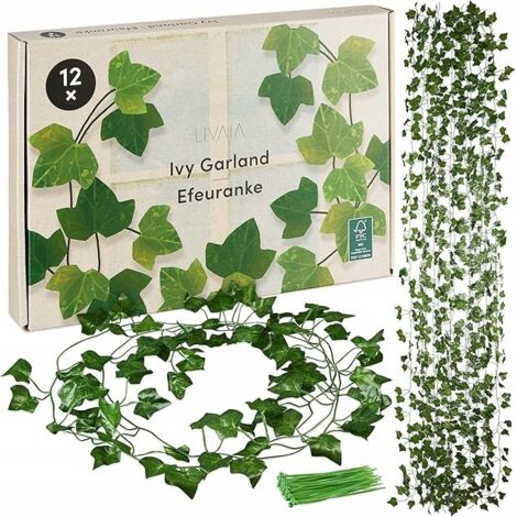 LIVAIA 12x Edera artificiale - ghirlande decorative 200 cm, 80 foglie