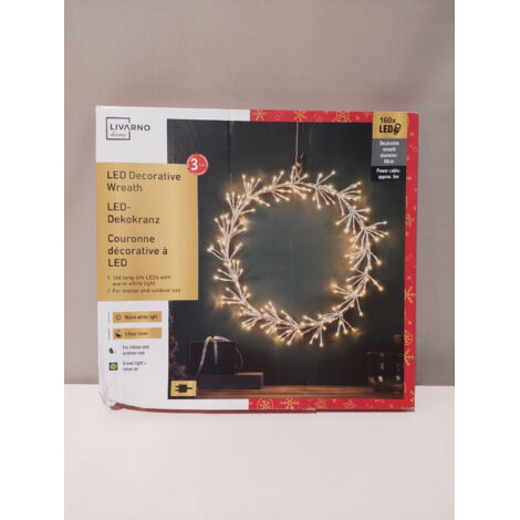 LIVARNO HOME - Couronne décorative 160 LED - 50cm - Blanc chaud - Minuteur intégré - Usage extérieur IP44 - Voir photos