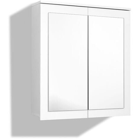 kleankin Spiegelschrank Badezimmerschrank Badschrank Hängeschrank Badmöbel  Wandschrank Mehrzweckschrank mit Regale Glas Weiß 55 x 17,5 x 60 cm