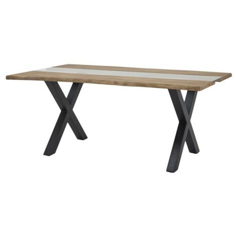 Live Edge Collection Light Acacia River Dining Table - Metal - L100 x W180 x H78 cm - Black