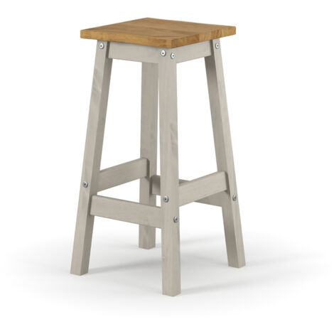 Live Edge High Breakfast Stools (Set of 2) - Pine - L33.5 x W33.5 x H72 cm - Grey/Antique Waxed Pine - Flat Packed