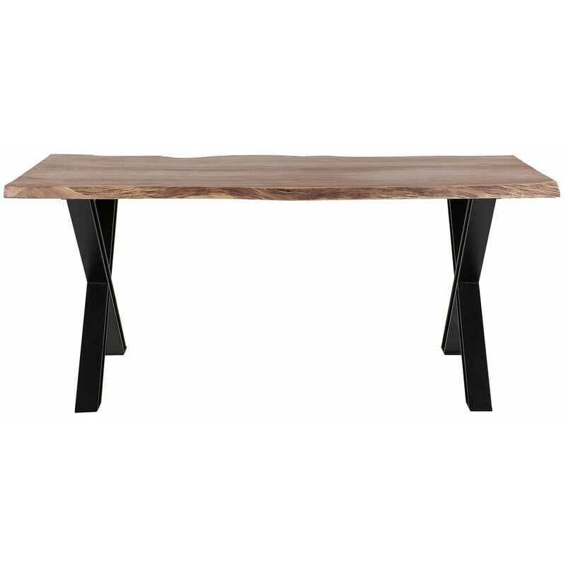 Live Edge Large Acacia Wood Dining Table With Cross Metal Legs