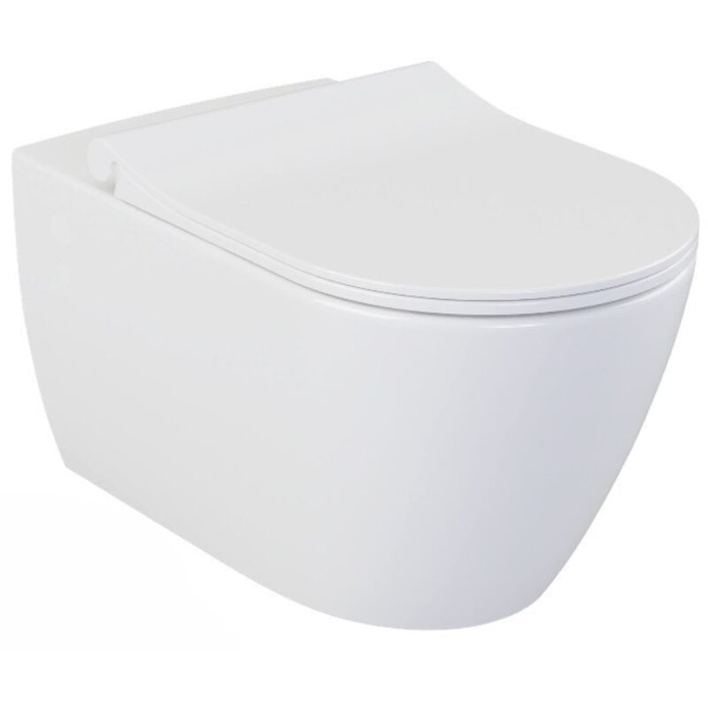 Livea - Bello Cuvette suspendue sans bride + Abattant frein de chute, Blanc (BelloRimless)