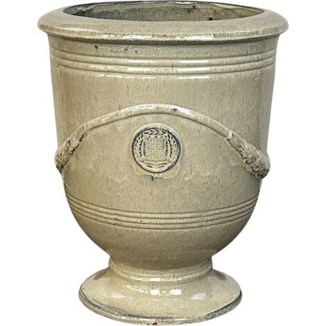 LIVEA Colbert 39x32 cm, pot grande taille d'extérieur fait main en terre cuite émaillée, résistant au gel, Crème