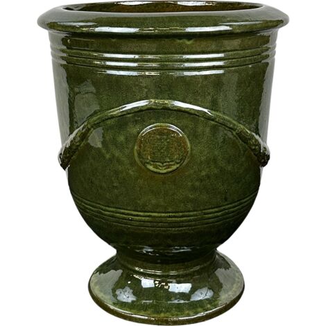 LIVEA Colbert 39x32 cm, pot grande taille d'extérieur fait main en terre cuite émaillée, résistant au gel, Vert Amande