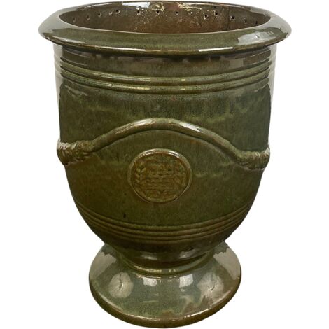 LIVEA Colbert 39x32 cm, pot grande taille d'extérieur fait main en terre cuite émaillée, résistant au gel, vert printemps