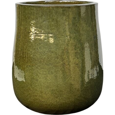 LIVEA Diane 50x43 cm, pot grande taille d'extérieur fait main en terre cuite émaillée, résistant au gel, vert printemps