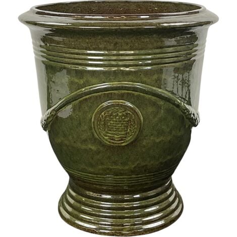 LIVEA Magelan 50x46 cm, pot grande taille d'extérieur fait main en terre cuite émaillée, résistant au gel, vert amande