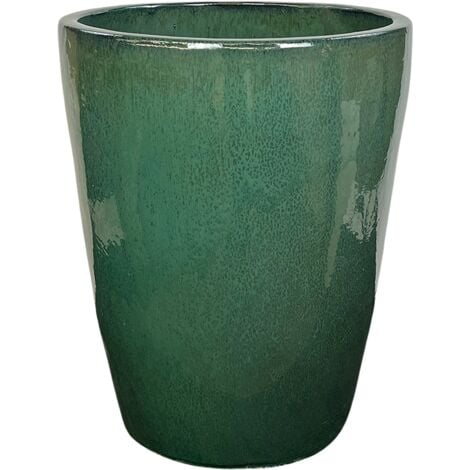 LIVEA Mazarin 69x55 cm, pot grande taille d'extérieur fait main en terre cuite émaillée, résistant au gel, vert de lac