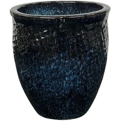 LIVEA Poséidon 33x30 cm, pot grande taille d'extérieur fait main en terre cuite émaillée, résistant au gel, bleu abysse