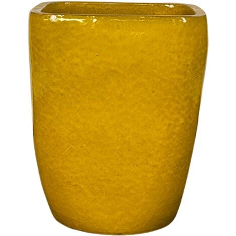 LIVEA Vauban 43x34 cm, pot grande taille d'extérieur fait main en terre cuite émaillée, résistant au gel, Jaune