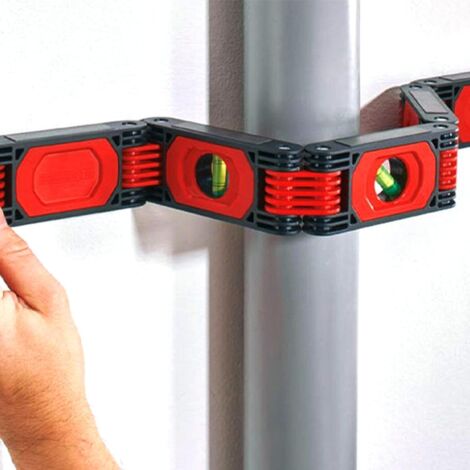 Livella flessibile da 60 cm - 4 fiale: orizzontale, verticale, obliqua - 5 strisce magnetiche - Sistema di sospensione - Completamente articolato (ideale per fai da te, lavori negli angoli) - Nero e r