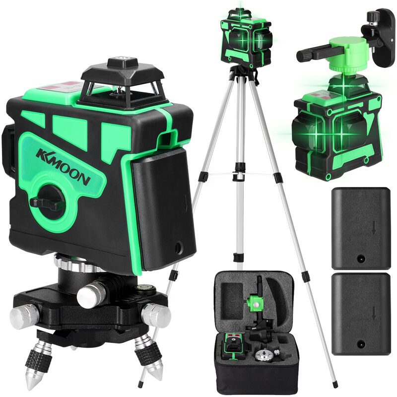 Image of Decdeal - Livella laser, 3D con 12 linee, Con 2 batterie al litio ricaricabili, Con supporto a 3 piedi 1,5 m, Laser verde
