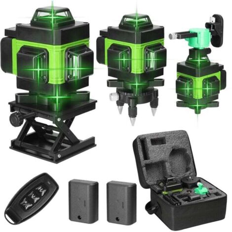 Livella laser 4D multifunzionale con 16 linee, autolivellante a 3°, strumento di livellamento con batteria al litio ricaricabile tramite USB, asta di prolunga in lega regolabile in 3 altezze da 1,5 m 