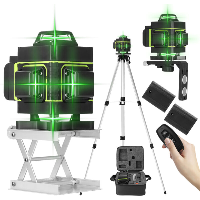 Image of Livella laser con 16 linee laser orizzontali e verticali, autolivellante ≤3°, fornita con telecomando e 2 batterie, treppiede incluso, con