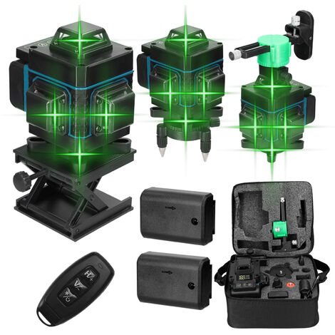 Livella laser, Distanza di lavoro 10 m, Con 2 batterie al litio, Può essere controllato tramite app/telecomando, 16 linee (4D), Laser verde
