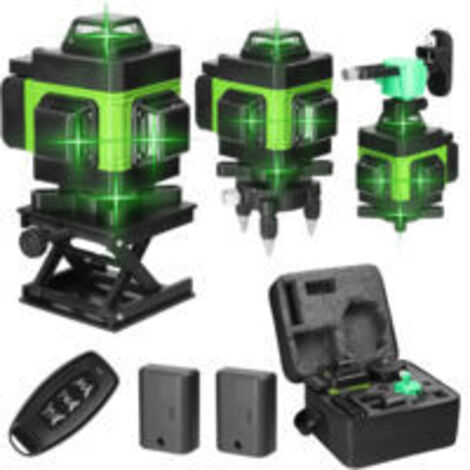 Livella laser multifunzionale 4D a 16 linee, 3°, autolivellante, strumento di livellamento con batteria al litio ricaricabile tramite USB, con barra di estensione in lega regolabile in 3 altezze da 1,