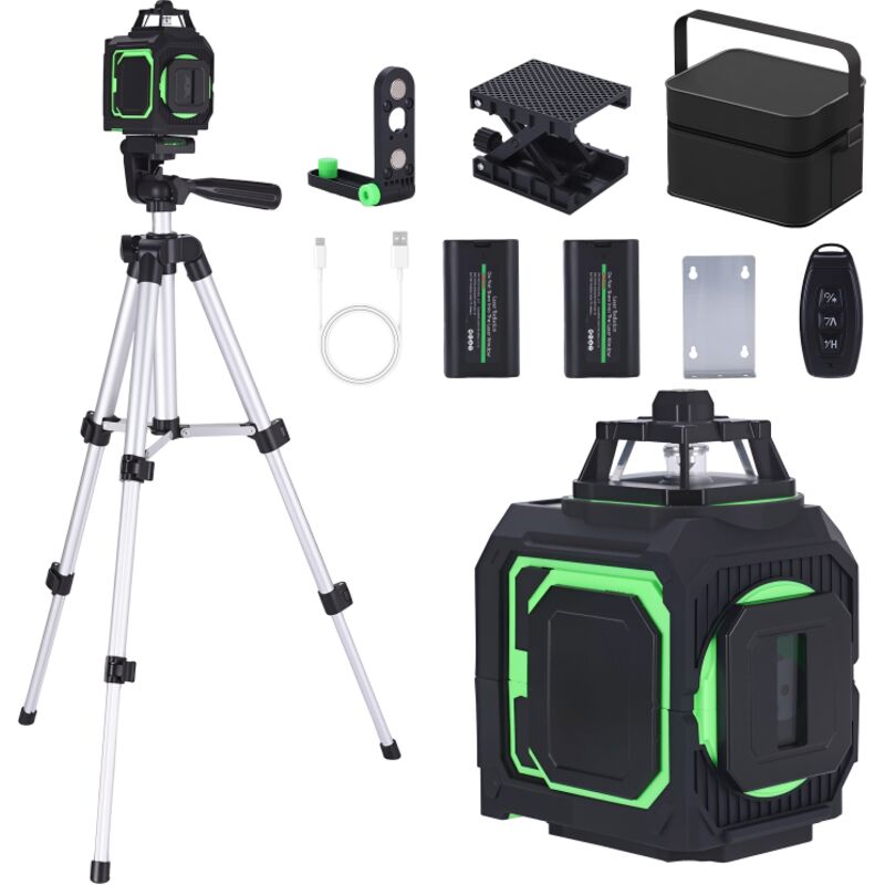 Livella laser verde a 5 linee, 360°, autolivellante, modalità a impulsi, 3 livelli di luminosità, batteria ricaricabile agli ioni di litio.