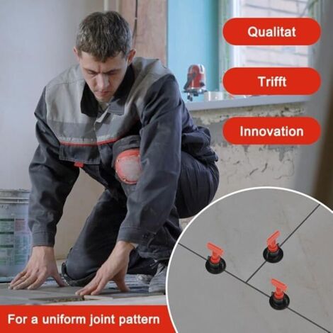 Livellatore per piastrelle, kit di livellamento per piastrelle riutilizzabile da 50 pezzi, cuneo autolivellante per piastrelle, raddrizzatori per piastrelle con perni intercambiabili da 3,8 cm - Rosso