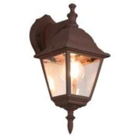 LIVENZA APPLIQUE DA ESTERNO DOWN 4 LATI FUSIONE DI ALLUMINIO RUGGINE E VETRO TRASPARENTE H. 33CM IP44 1 LUCE ATTACCO E27