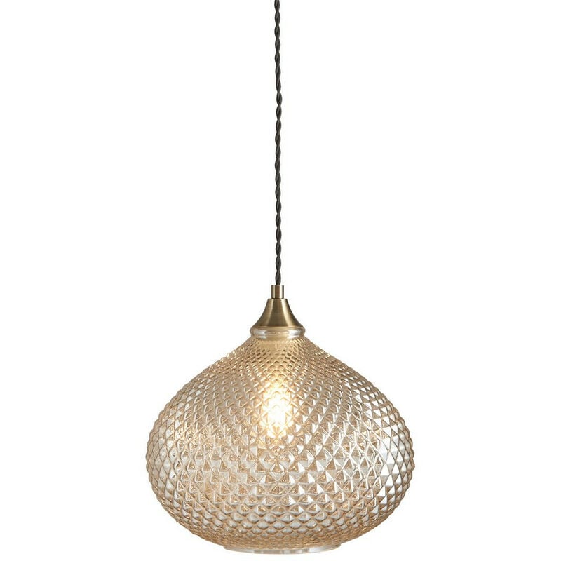 Endon - Single Pendant Light Champagne Glass, Antique Brass Plate