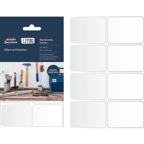 LIVING 32x Werkstatt-Etiketten Silber 47,5x35mm