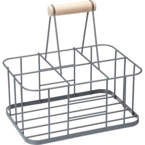 Living Nostalgie KitchenCraft Draht-Milchkiste/Flaschenträger aus Metall, 29 x 20 x 13 cm - Grau