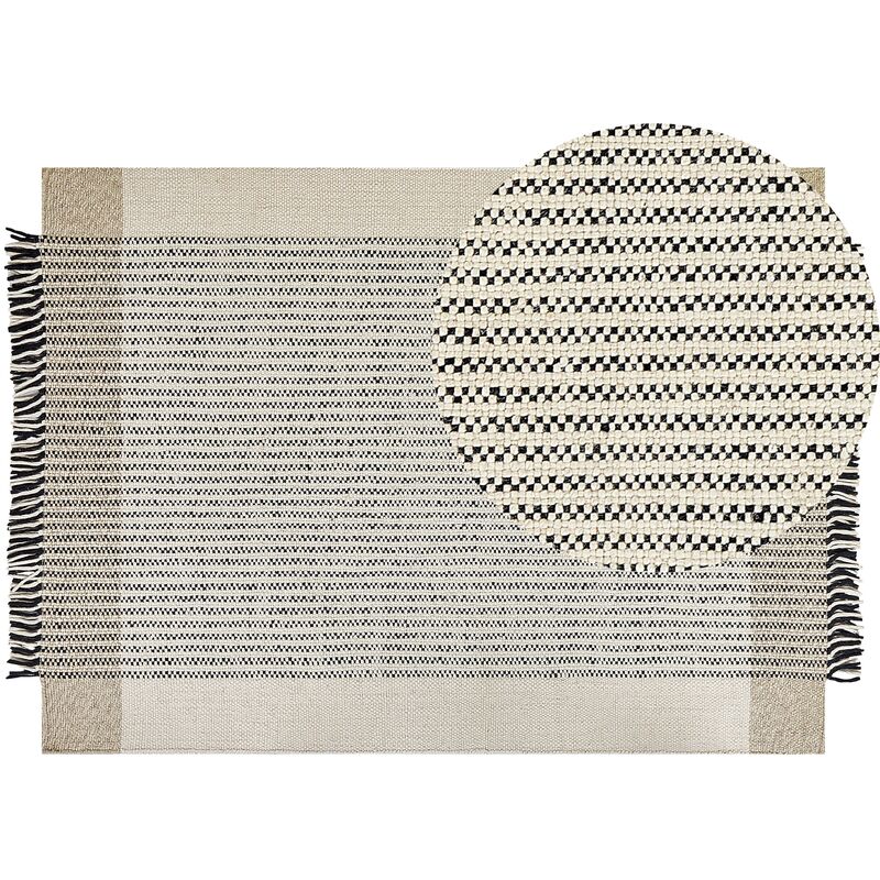 Living Room Area Rug Wool Decorative Tassels 140 x 200 cm Beige and Black Divarli