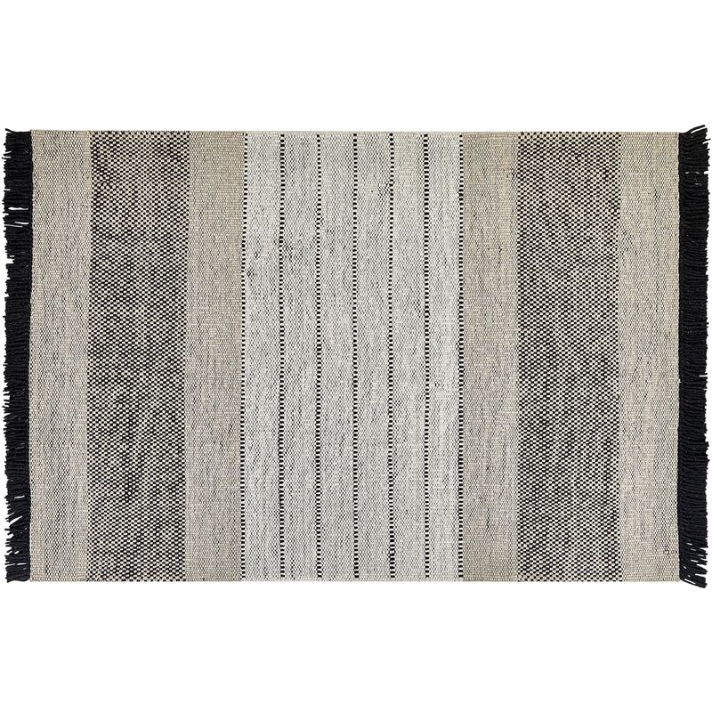 Living Room Area Rug Wool Decorative Tassels 140 x 200 cm Beige and Black Yazlik