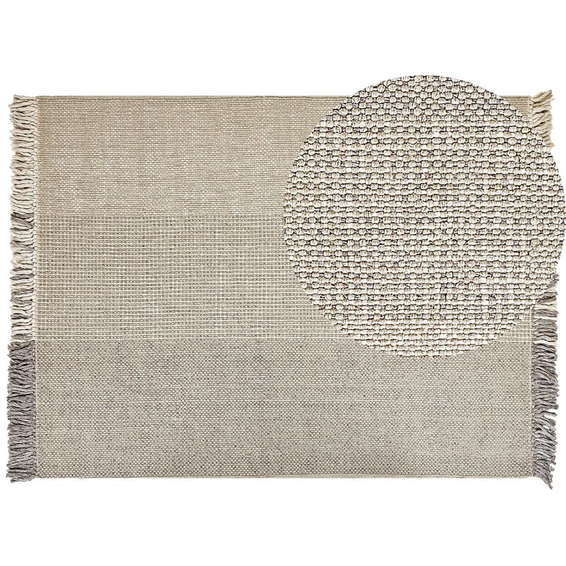 Living Room Area Rug Wool Decorative Tassels 160 x 230 cm Grey Tekeler