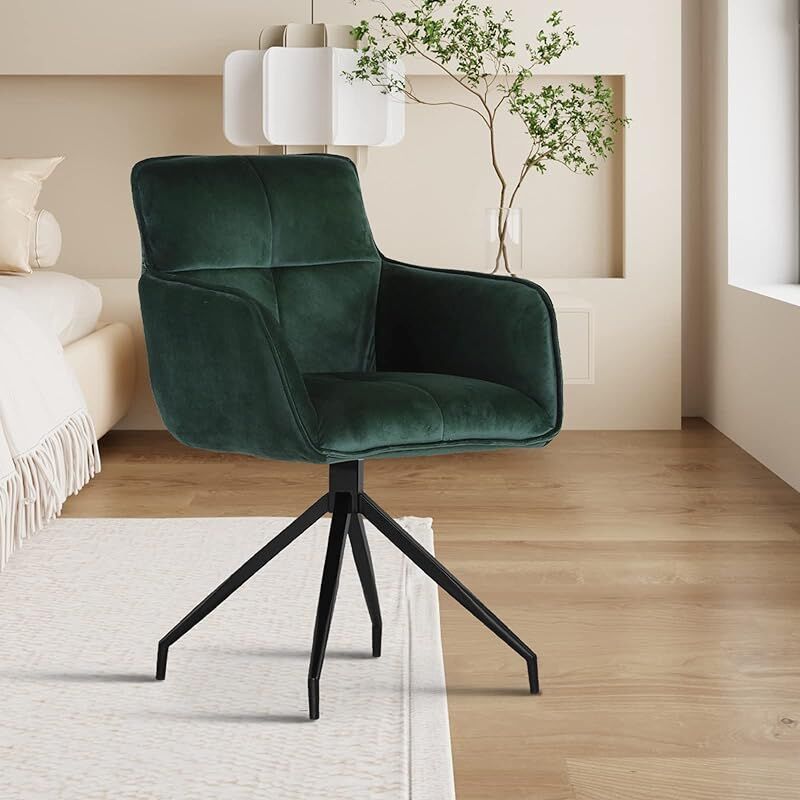 Living room dining room chair - dark green office chair with armrests-velvet-modern style - marque Jecci
