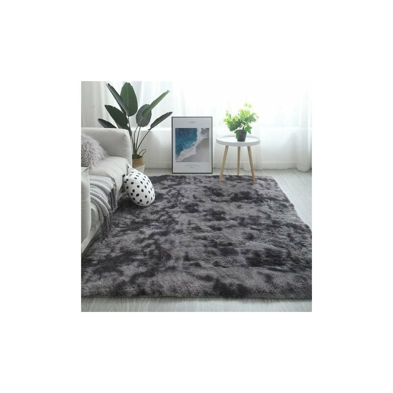 Living Room Rug 120 x 200cm Plush Dark Gray Soft Polypropylene Fiber Non-Slip Carpet Hiasdfls