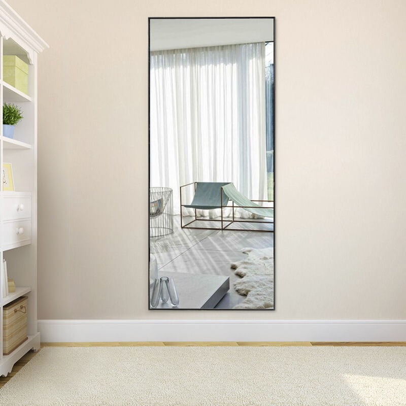 120cm Black Modern Slim Frame Length Wall Mirror