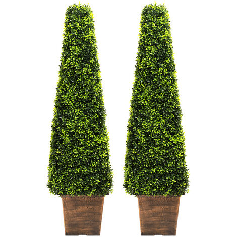 2pcs Artificial Potted Topiary Trees Garden Yard Ornament with Pot