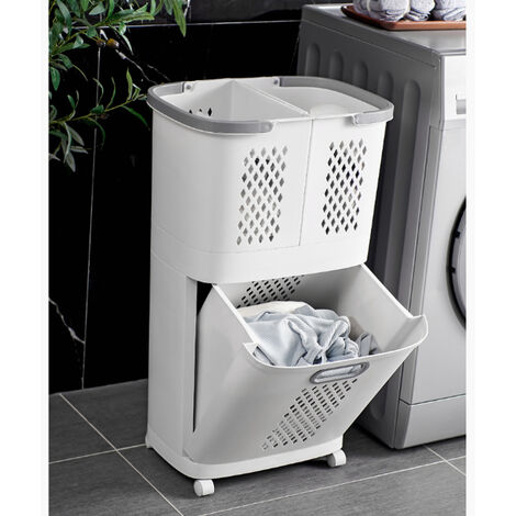 3 Compartment Laundry Basket - 60x30x50 Organizer with Lid - 84L