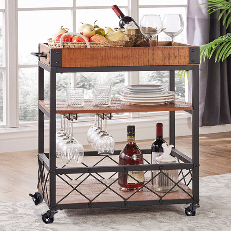 Livingandhome 3 Tier Kitchen Serving Trolley Cart Wood Tray